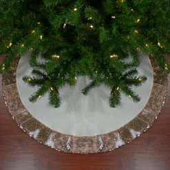 48" Rose Gold And White Reversible Sequin Trim Christmas Tree Skirt