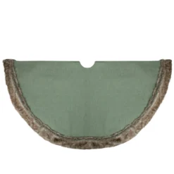 48" Green Burlap Christmas Tree Skirt With Faux Fur Trim