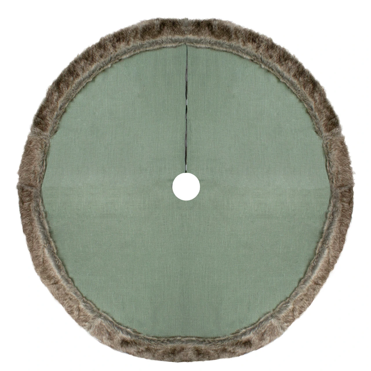 48" Green Burlap Christmas Tree Skirt With Faux Fur Trim 5 48" Green Burlap Christmas Tree Skirt With Faux Fur Trim - Image 3