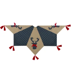 48" Blue And Brown Burlap And Plaid Reindeer Christmas Tree Skirt With Tassels -Noel Twinkle Shop northlight t1190696 blue 1 sample 94179.1667535549