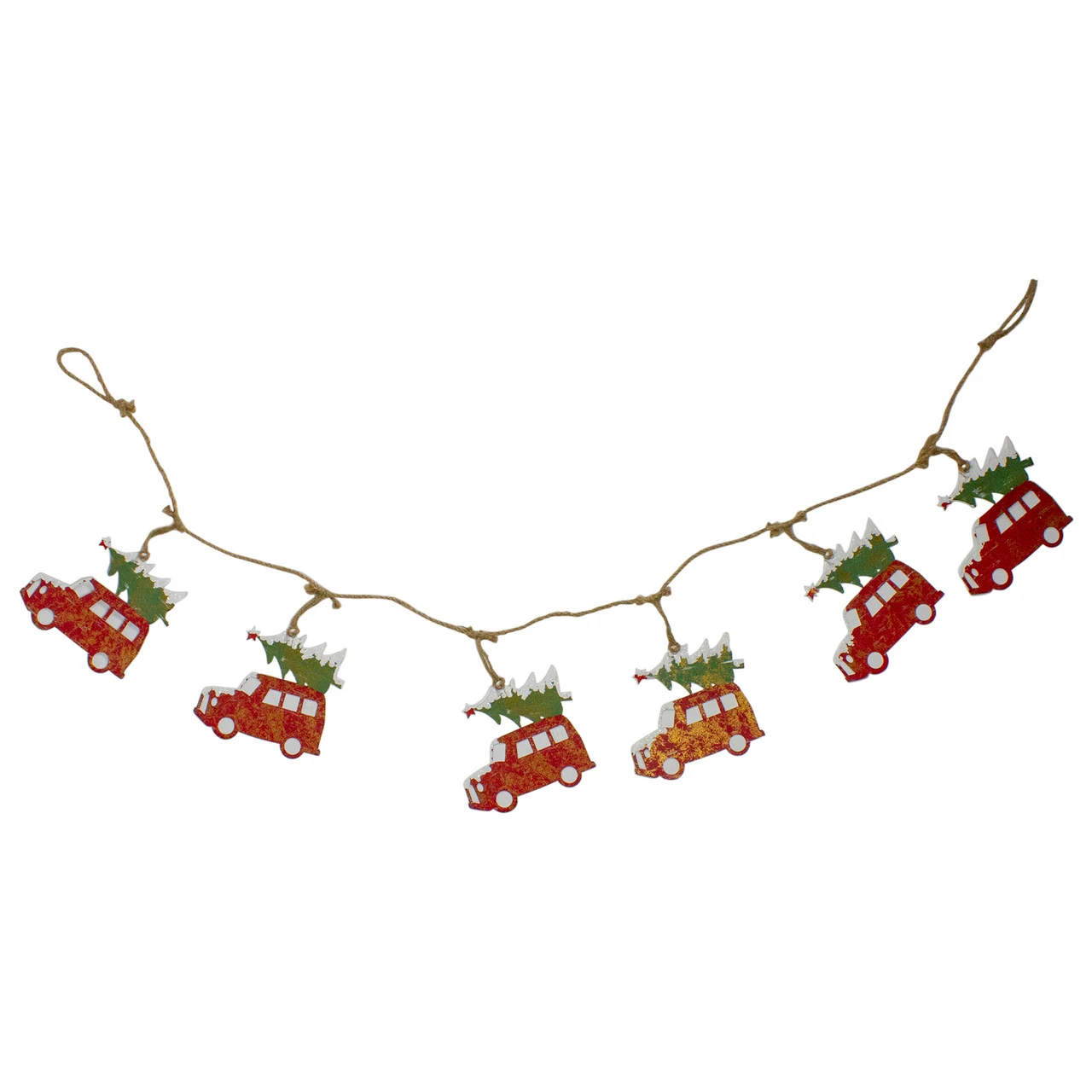 55" Red Vintage Truck With Tree Christmas Garland On Jute Rope 3 55" Red Vintage Truck With Tree Christmas Garland On Jute Rope