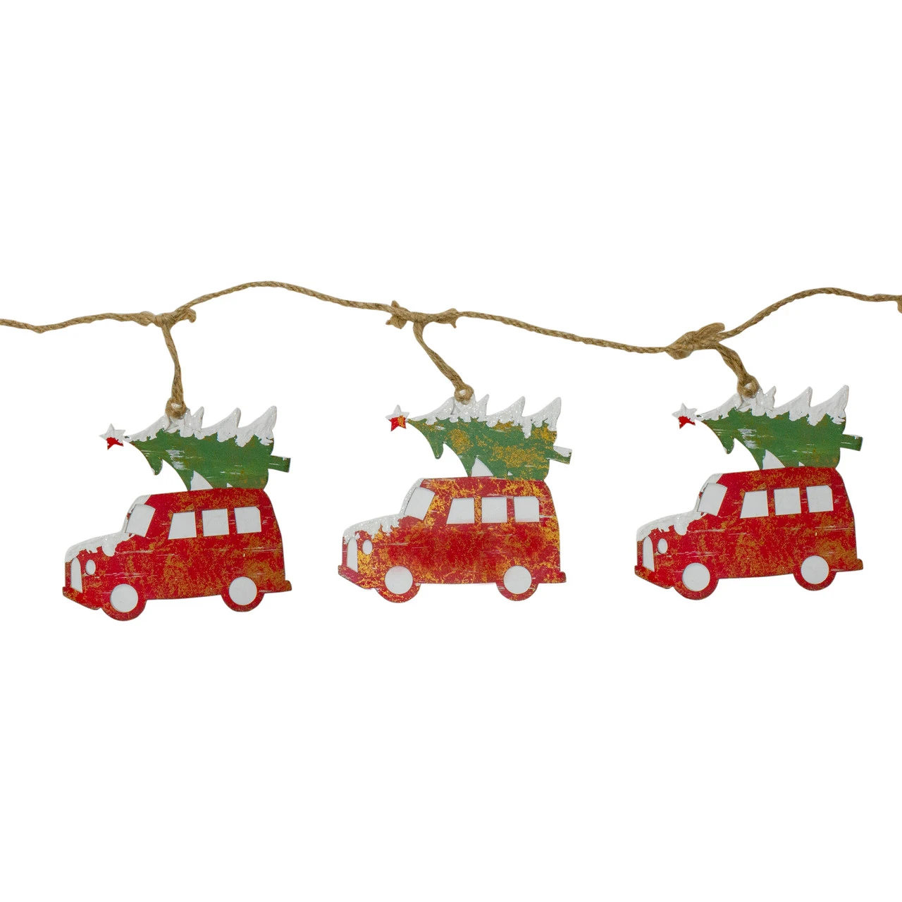 55" Red Vintage Truck With Tree Christmas Garland On Jute Rope 6 55" Red Vintage Truck With Tree Christmas Garland On Jute Rope - Image 4
