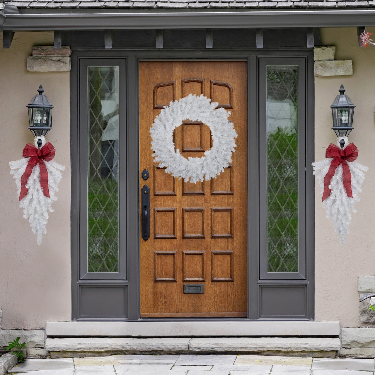 30" Snow White Pine Artificial Teardrop Christmas Swag, Unlit 4 30" Snow White Pine Artificial Teardrop Christmas Swag, Unlit - Image 2