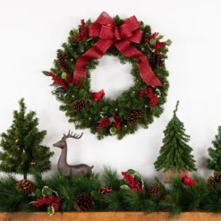 Pre-Lit Canadian Pine Artificial Christmas Wreath, 24-Inch, Clear Lights -Noel Twinkle Shop northlight v15837 3 02205.1682520619
