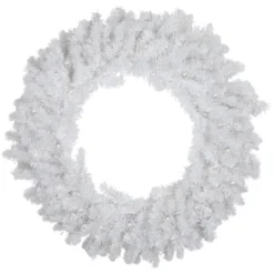 Pre-Lit LED White Canadian Pine Artificial Christmas Wreath, 30-Inch, Clear Lights