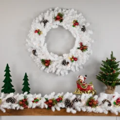 Pre-Lit LED White Canadian Pine Artificial Christmas Wreath, 30-Inch, Clear Lights -Noel Twinkle Shop northlight v15876 3 41688.1682432054