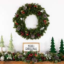 Pre-Lit Canadian Pine Artificial Christmas Wreath - 30-Inch, Multi Lights -Noel Twinkle Shop northlight v15882 3 66550.1667534226