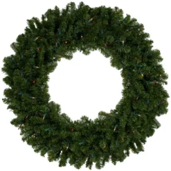 Pre-Lit Canadian Pine Artificial Christmas Wreath, 36 Inch, Multi Lights