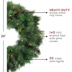 Pre-Lit Royal Oregon Pine Artificial Christmas Wreath - 24-Inch, Clear Lights -Noel Twinkle Shop northlight v15939 thumbnail 71040.1667573420