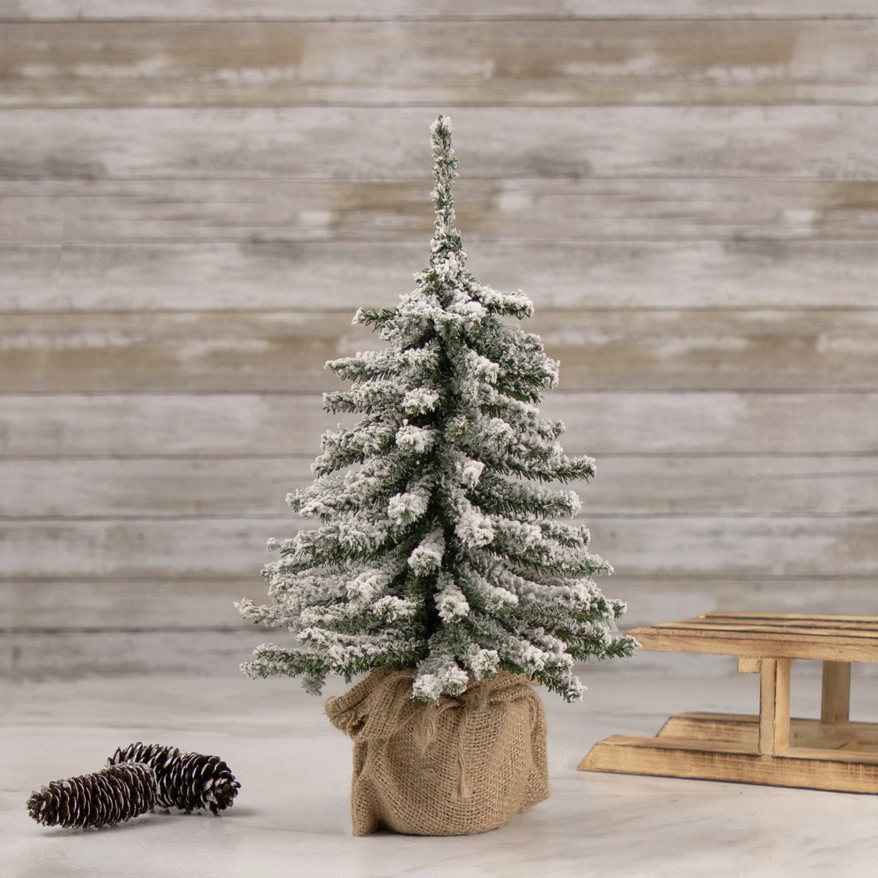 15" Potted Flocked Downswept Mini Village Pine Medium Artificial Christmas Tree, Unlit 4 15" Potted Flocked Downswept Mini Village Pine Medium Artificial Christmas Tree, Unlit - Image 2