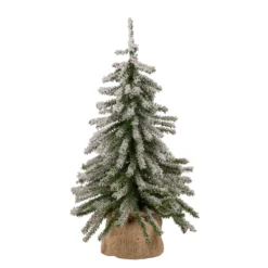 18" Potted Flocked Downswept Mini Village Pine Medium Artificial Christmas Tree - Unlit
