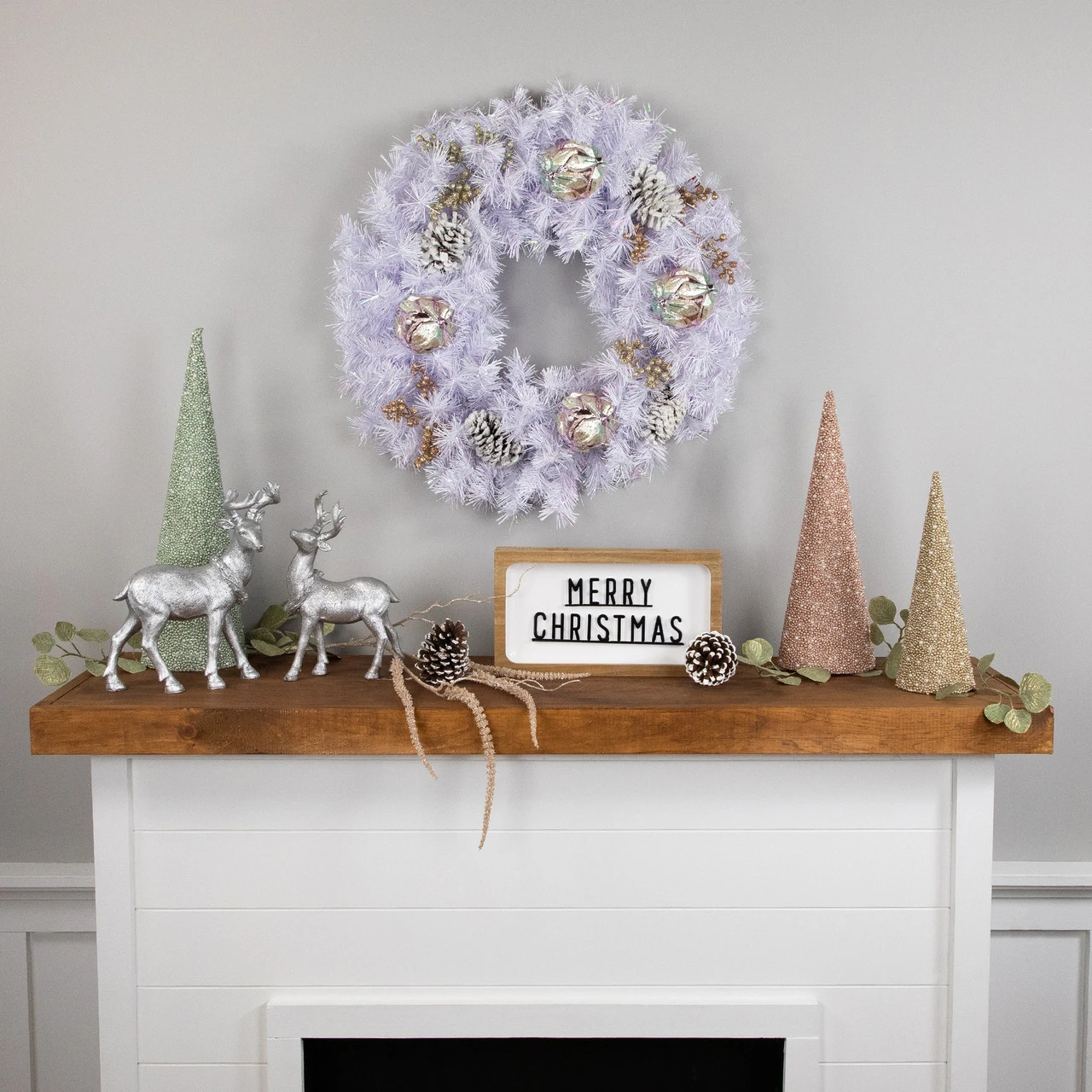 Icy White Iridescent Spruce Artificial Christmas Wreath, 24-Inch, Unlit 4 Icy White Iridescent Spruce Artificial Christmas Wreath, 24-Inch, Unlit - Image 2