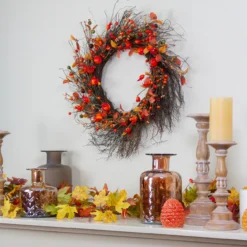 Leaves And Berries Artificial Fall Harvest Twig Wreath - 24 Inch, Unlit -Noel Twinkle Shop northlight vm02192 3 42749.1667573571
