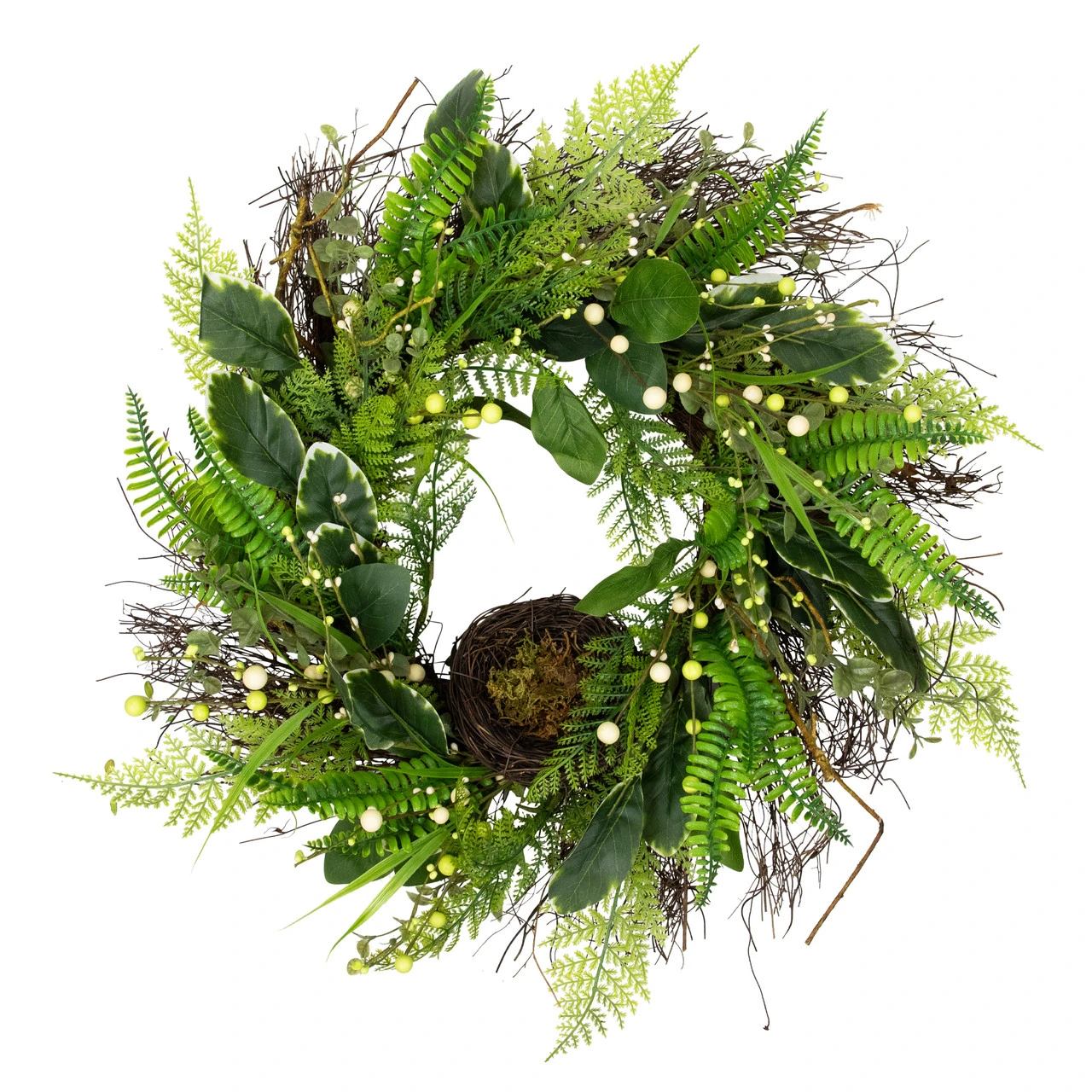 Green And Brown Foliage Artificial Spring Wreath With Nest - 24-Inch, Unlit 3 Green And Brown Foliage Artificial Spring Wreath With Nest - 24-Inch, Unlit