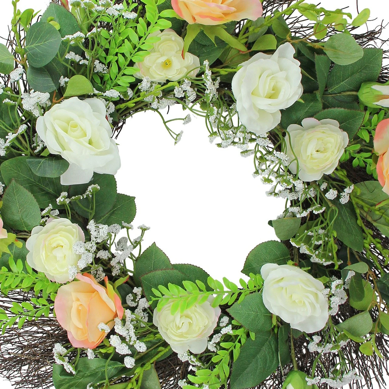 Rose And Foliage Artificial Spring Wreath - 24-Inch, Unlit 5 Rose And Foliage Artificial Spring Wreath - 24-Inch, Unlit - Image 3
