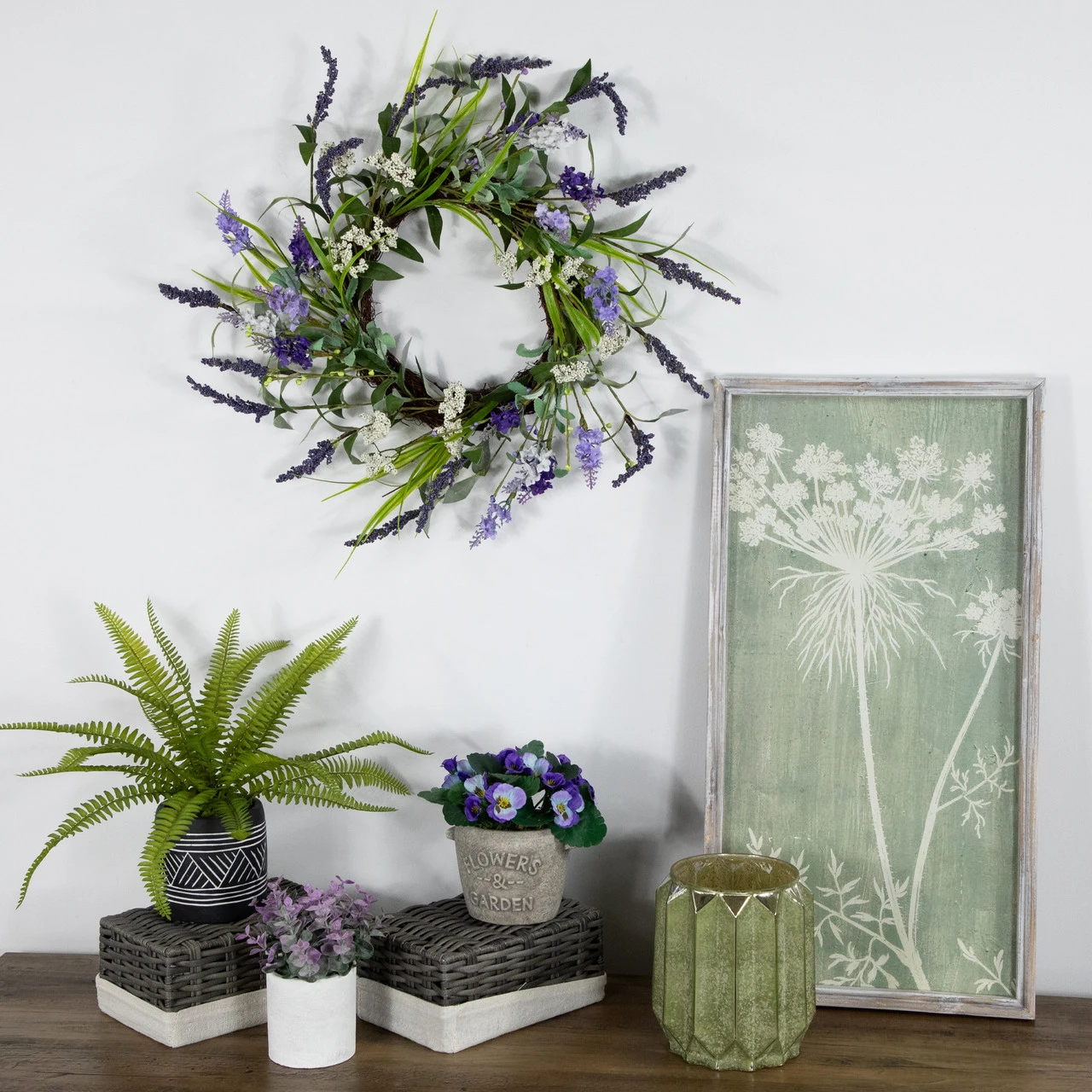 Green And Purple Twig Artificial Floral Wreath, 16-Inch - Unlit 4 Green And Purple Twig Artificial Floral Wreath, 16-Inch - Unlit - Image 2