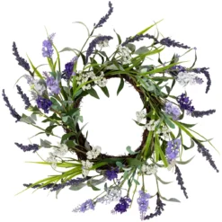 Green And Purple Twig Artificial Floral Wreath, 16-Inch - Unlit