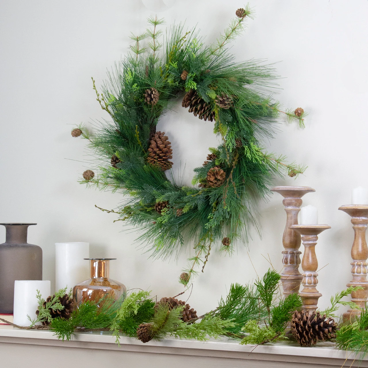 28" Long Needle And Pine Cones Artificial Christmas Wreath - Unlit 4 28" Long Needle And Pine Cones Artificial Christmas Wreath - Unlit - Image 2