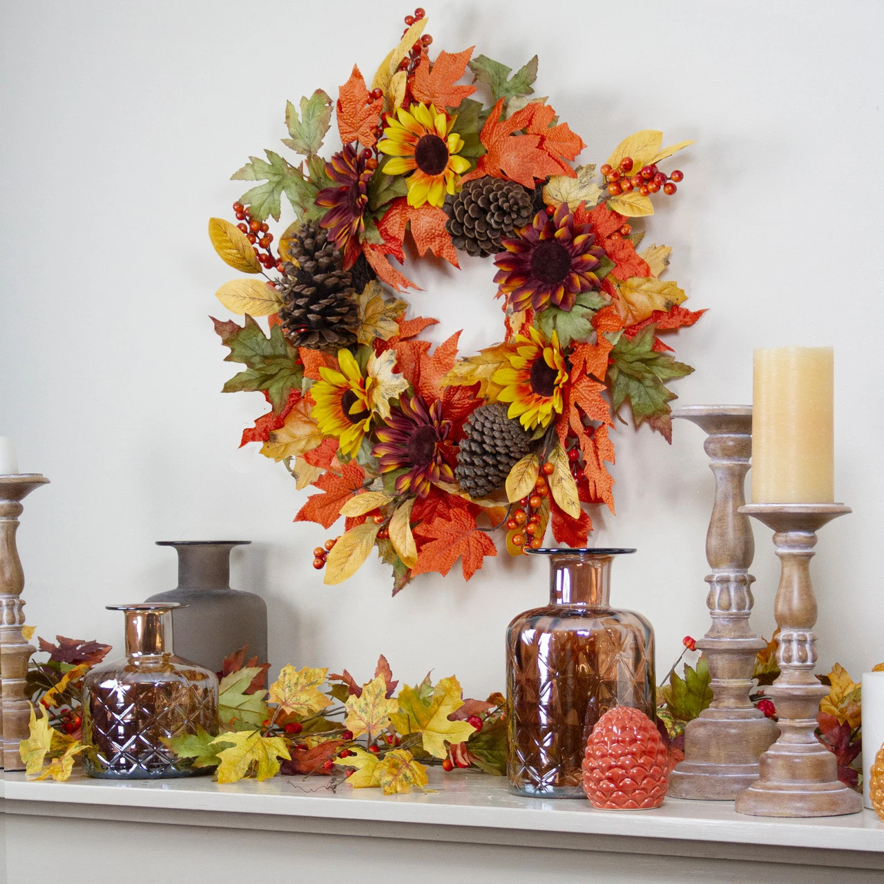 Sunflower And Pine Cone Artificial Thanksgiving Wreath - 24-Inch, Unlit 4 Sunflower And Pine Cone Artificial Thanksgiving Wreath - 24-Inch, Unlit - Image 2