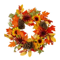 Sunflower And Pine Cone Artificial Thanksgiving Wreath - 24-Inch, Unlit