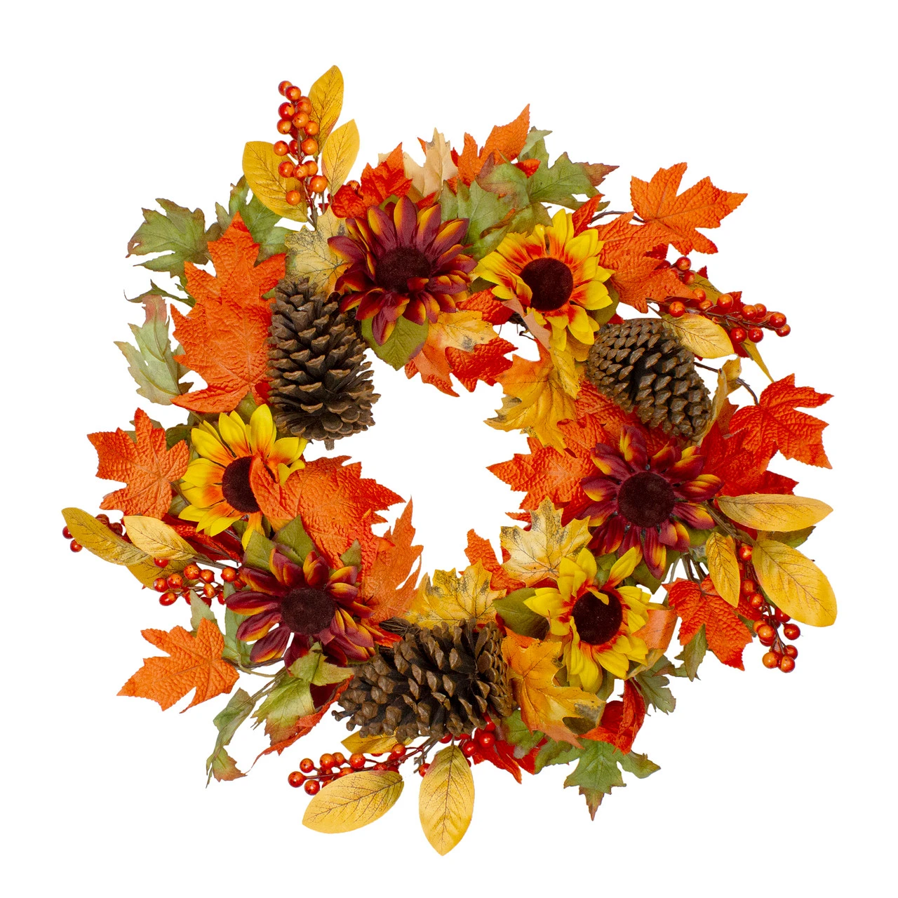 Sunflower And Pine Cone Artificial Thanksgiving Wreath - 24-Inch, Unlit 3 Sunflower And Pine Cone Artificial Thanksgiving Wreath - 24-Inch, Unlit