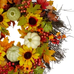 Sunflowers And Gourds Artificial Thanksgiving Wreath - 26-Inch, Unlit -Noel Twinkle Shop northlight vm26536 2 75379.1667573675