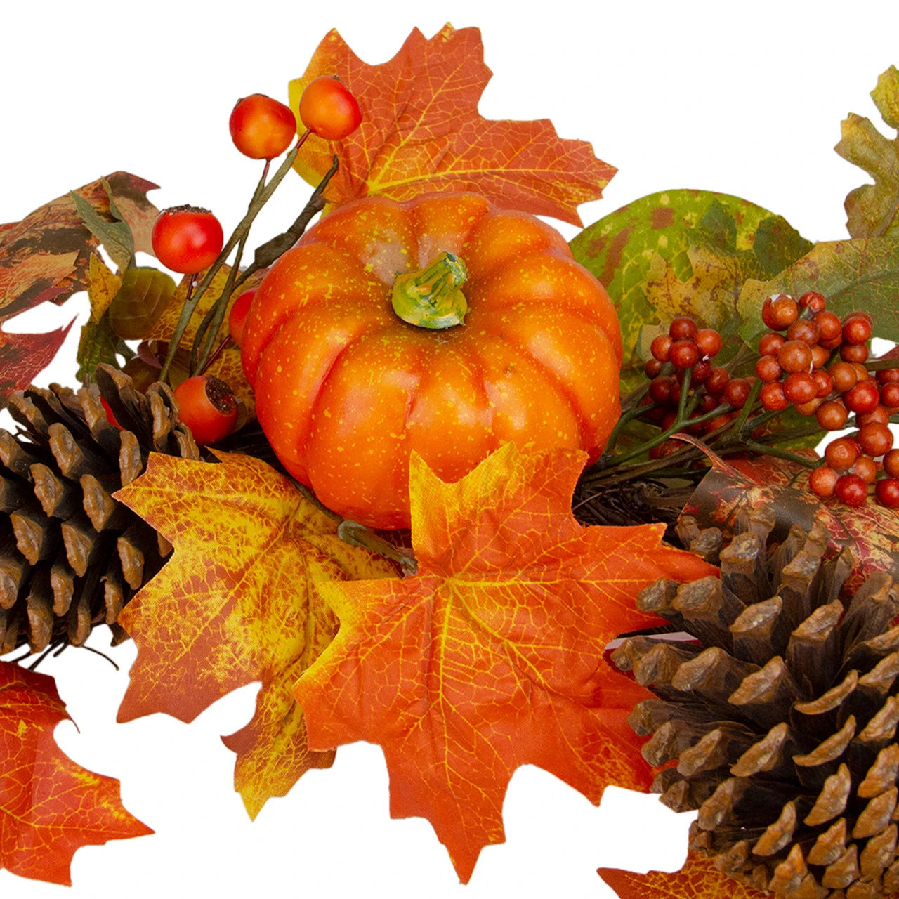 Orange Pumpkins, Pine Cones And Berries Fall Harvest Wreath - 24 Inch, Unlit 6 Orange Pumpkins, Pine Cones And Berries Fall Harvest Wreath - 24 Inch, Unlit - Image 4