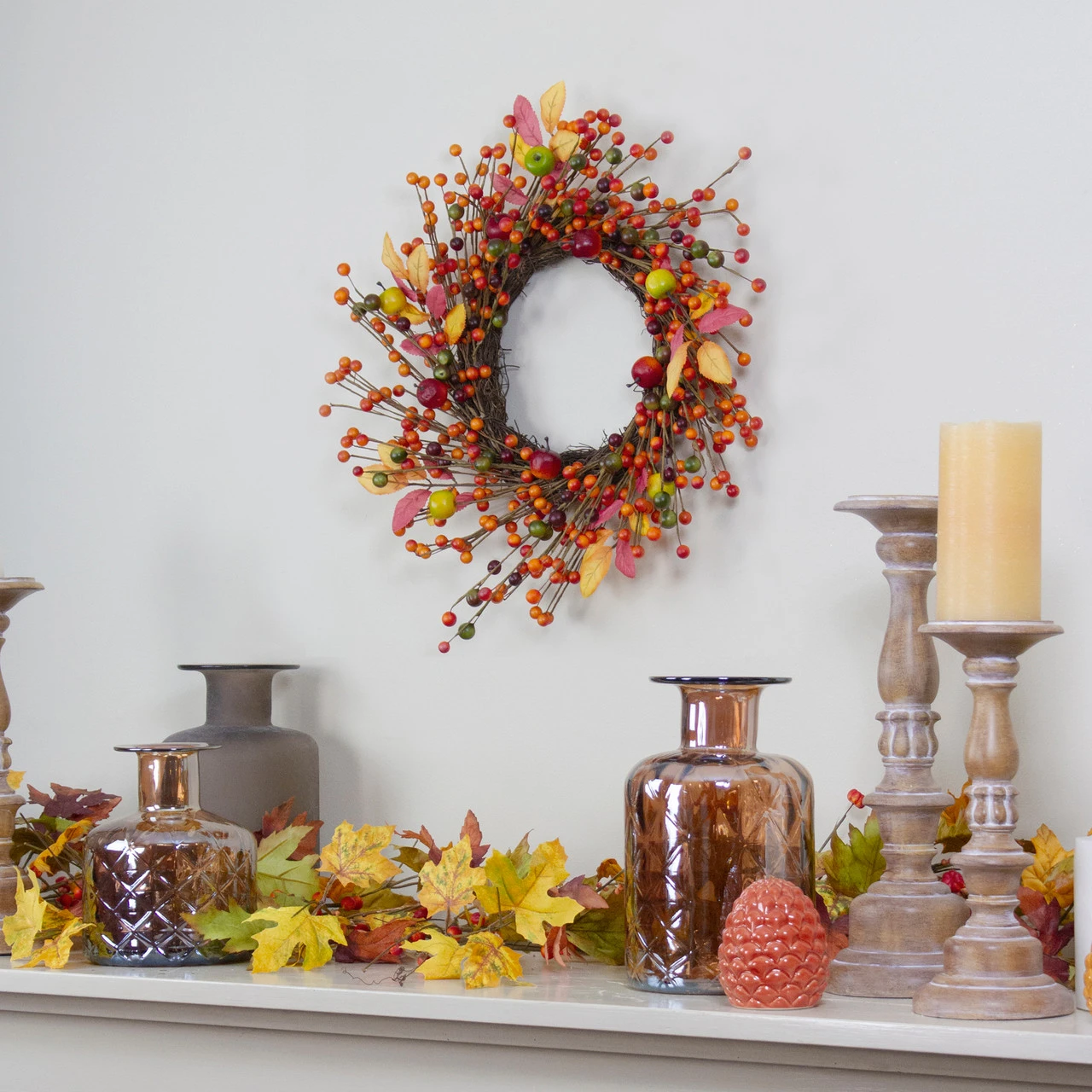 Berries And Apples Foliage Twig Artificial Thanksgiving Wreath - 18-Inch, Unlit 4 Berries And Apples Foliage Twig Artificial Thanksgiving Wreath - 18-Inch, Unlit - Image 2