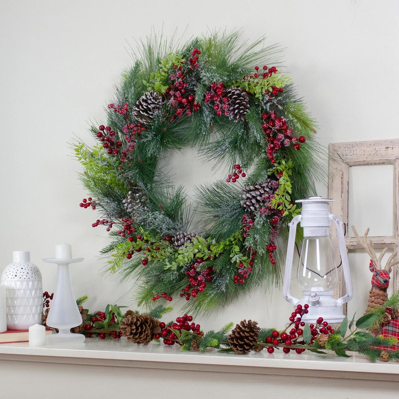 Iced Red Berries And Mixed Pine Artificial Christmas Wreath - 32 Inch, Unllit 4 Iced Red Berries And Mixed Pine Artificial Christmas Wreath - 32 Inch, Unllit - Image 2