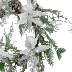 Iced White Poinsettia Artificial Christmas Wreath - 22 Inch, Unlit 7 Iced White Poinsettia Artificial Christmas Wreath - 22 Inch, Unlit -Noel Twinkle Shop northlight vm26552 1 00264.1667491065
