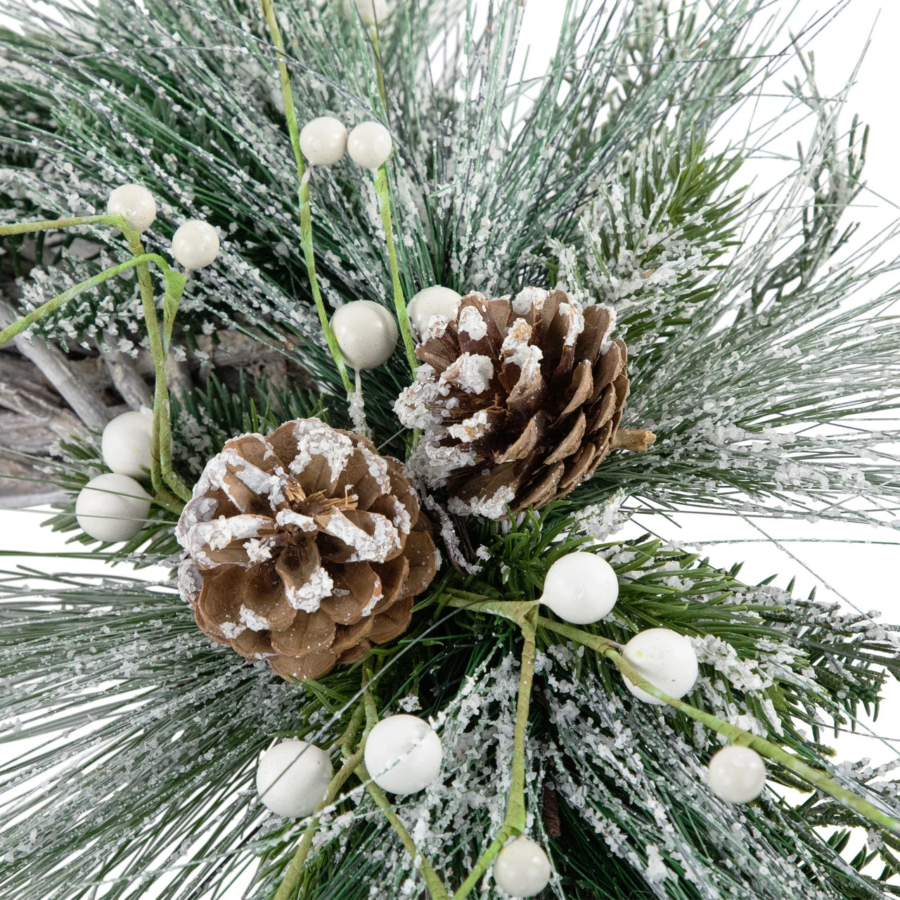 Frosted Pine Cone And Foliage Artificial Christmas Twig Wreath, 15 Inch, Unlit 4 Frosted Pine Cone And Foliage Artificial Christmas Twig Wreath, 15 Inch, Unlit - Image 2