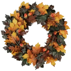 Brown And Green Autumn Harvest Artificial Leaves Wreath - 20 Inch, Unlit
