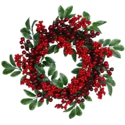 Red Berries And Two-Tone Green Leaves Artificial Christmas Wreath - 18-Inch, Unlit