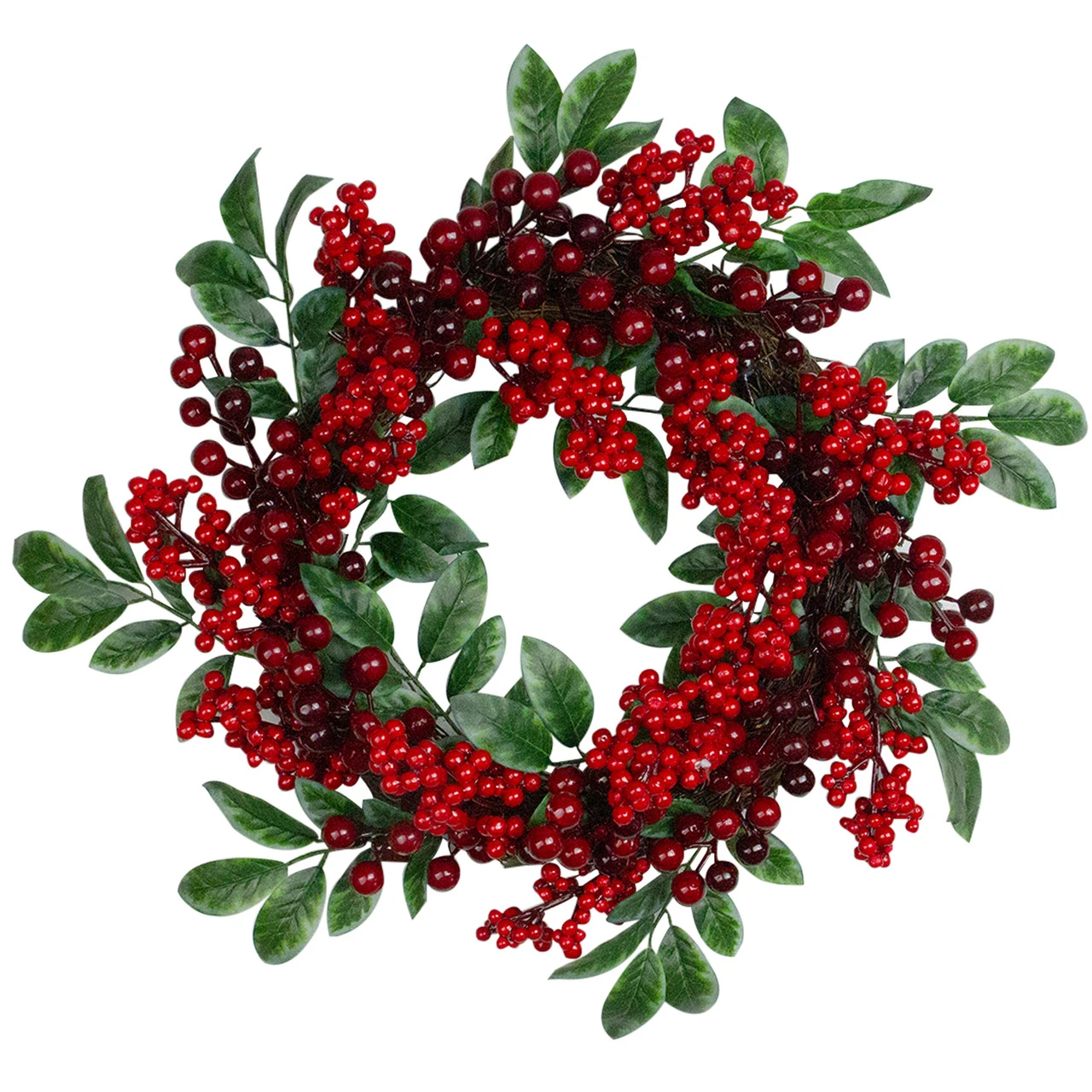 Red Berries And Two-Tone Green Leaves Artificial Christmas Wreath - 18-Inch, Unlit 3 Red Berries And Two-Tone Green Leaves Artificial Christmas Wreath - 18-Inch, Unlit