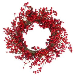 Red Berry Artificial Christmas Twig Wreath - 20-Inch, Unlit
