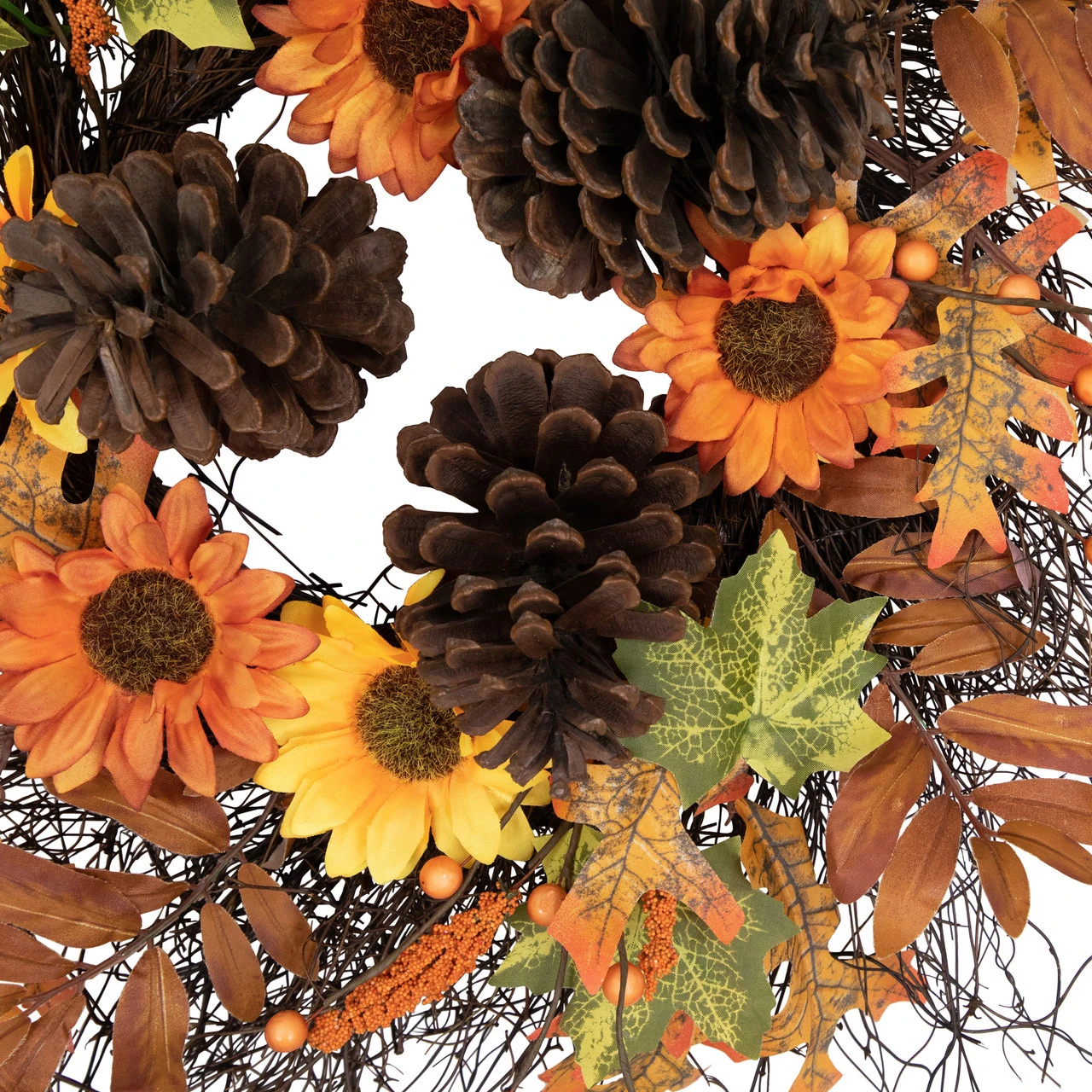 Sunflowers And Pine Cones Fall Artificial Thanksgiving Wreath, 24-Inch, Unlit 7 Sunflowers And Pine Cones Fall Artificial Thanksgiving Wreath, 24-Inch, Unlit - Image 5
