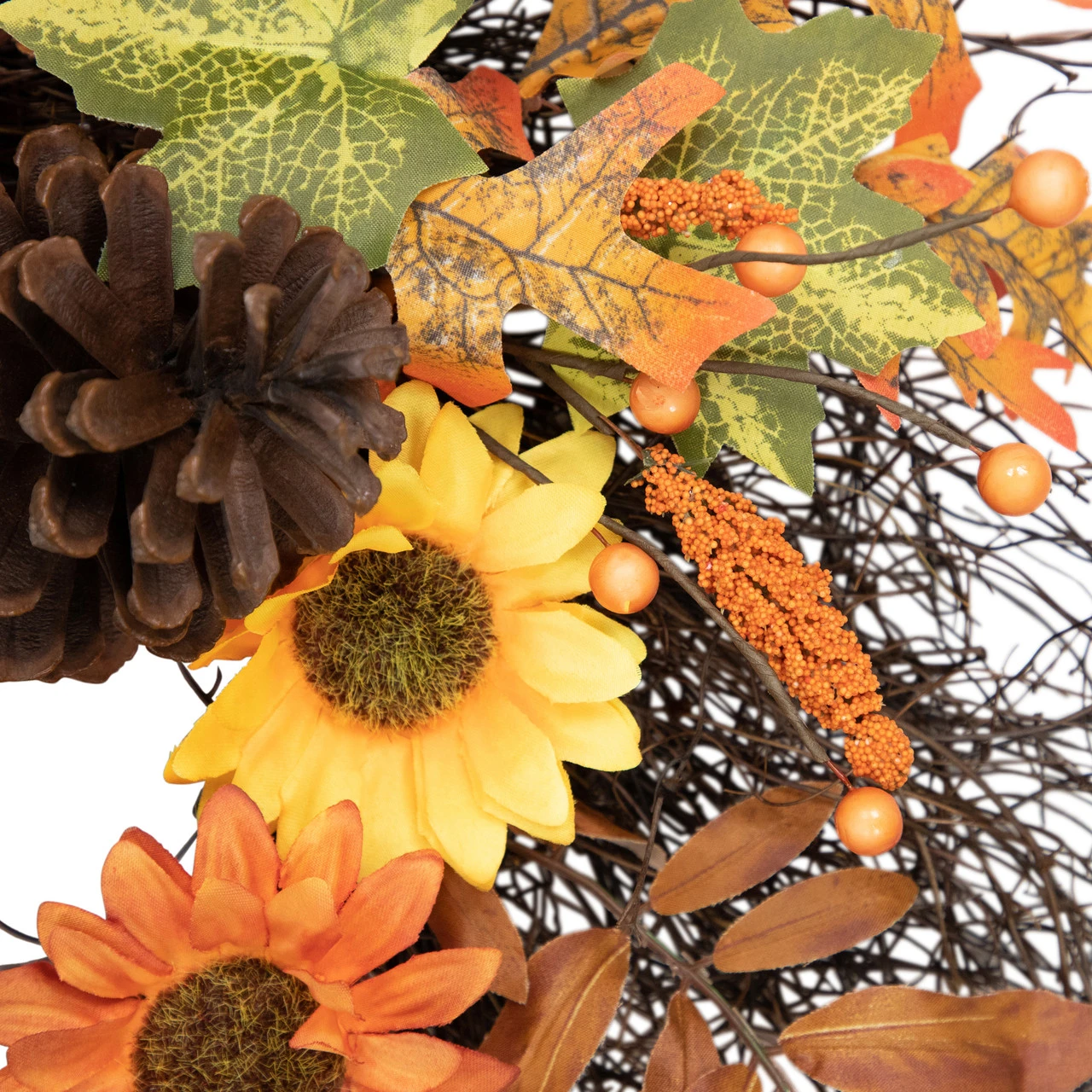Sunflowers And Pine Cones Fall Artificial Thanksgiving Wreath, 24-Inch, Unlit 6 Sunflowers And Pine Cones Fall Artificial Thanksgiving Wreath, 24-Inch, Unlit - Image 4