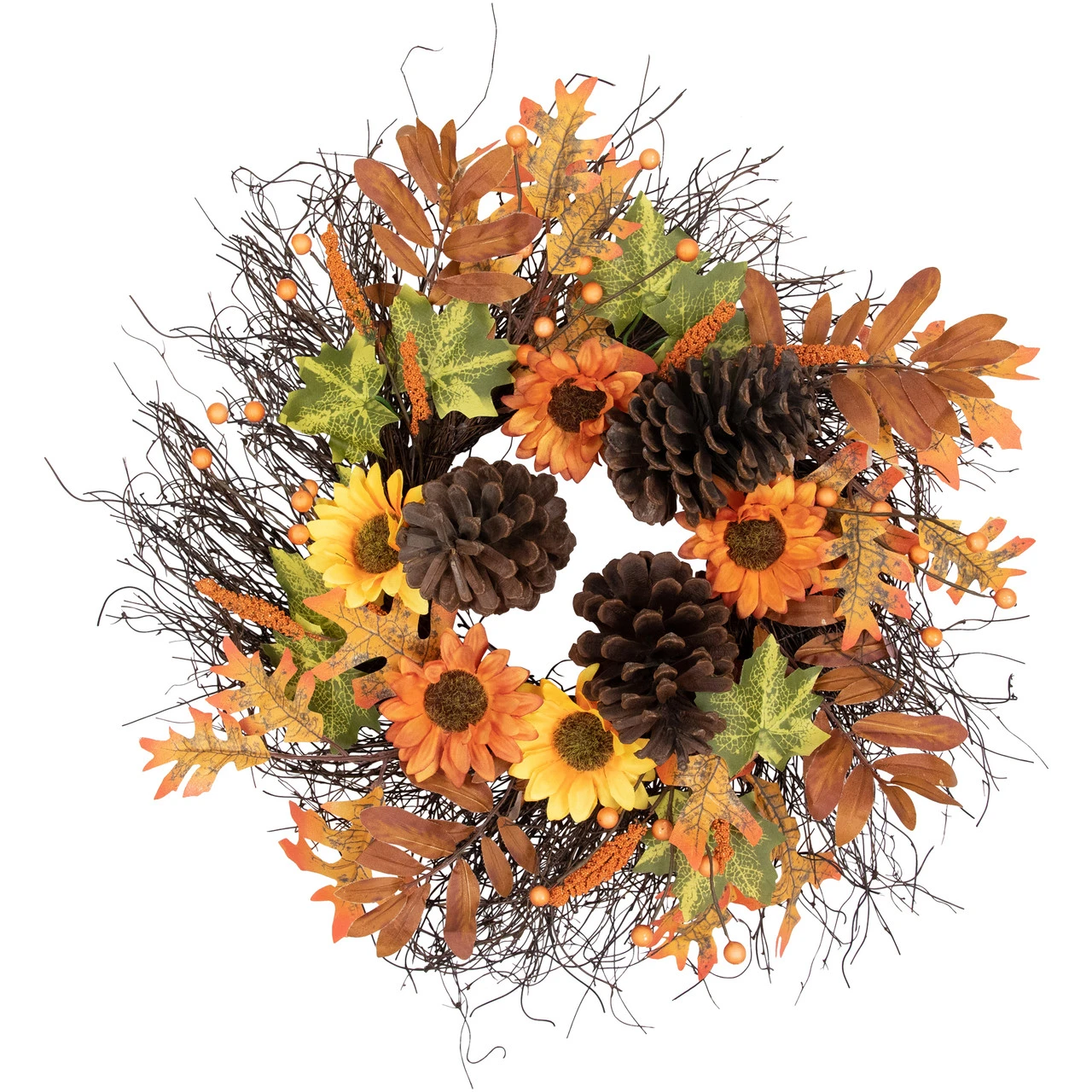 Sunflowers And Pine Cones Fall Artificial Thanksgiving Wreath, 24-Inch, Unlit 3 Sunflowers And Pine Cones Fall Artificial Thanksgiving Wreath, 24-Inch, Unlit