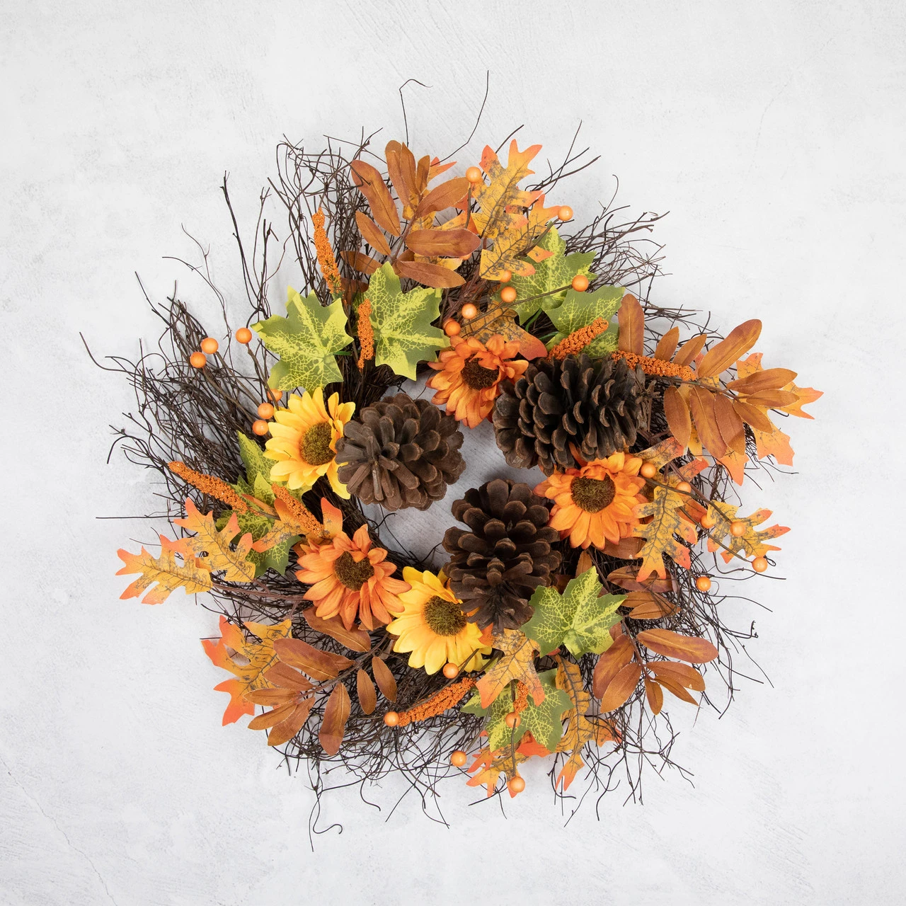 Sunflowers And Pine Cones Fall Artificial Thanksgiving Wreath, 24-Inch, Unlit 5 Sunflowers And Pine Cones Fall Artificial Thanksgiving Wreath, 24-Inch, Unlit - Image 3