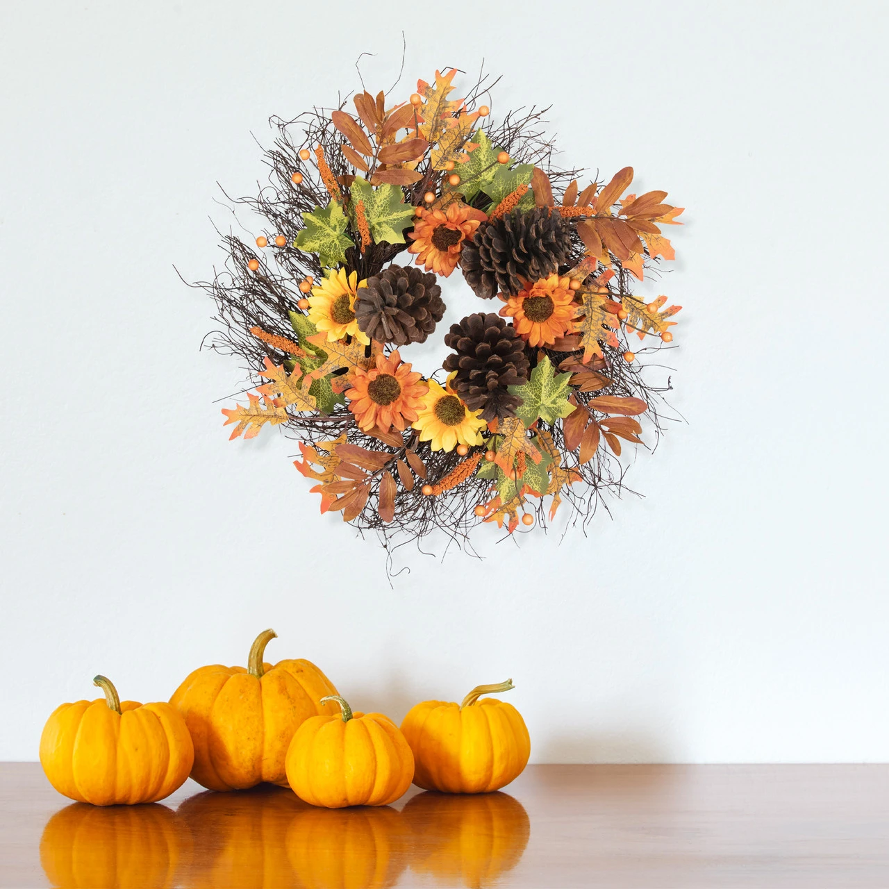 Sunflowers And Pine Cones Fall Artificial Thanksgiving Wreath, 24-Inch, Unlit 4 Sunflowers And Pine Cones Fall Artificial Thanksgiving Wreath, 24-Inch, Unlit - Image 2