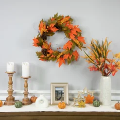 Leaves, Pinecones And Berries Artificial Fall Harvest Wreath, 24-Inch, Unlit -Noel Twinkle Shop northlight vm37826 styled 2 20497.1684449404
