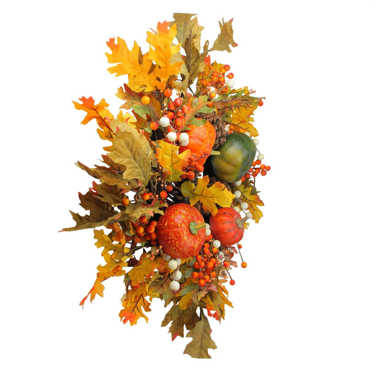 Fallen Leaves With Pine Cones And Pumpkins Artificial Thanksgiving Wreath, Orange 24-Inch 4 Fallen Leaves With Pine Cones And Pumpkins Artificial Thanksgiving Wreath, Orange 24-Inch - Image 2