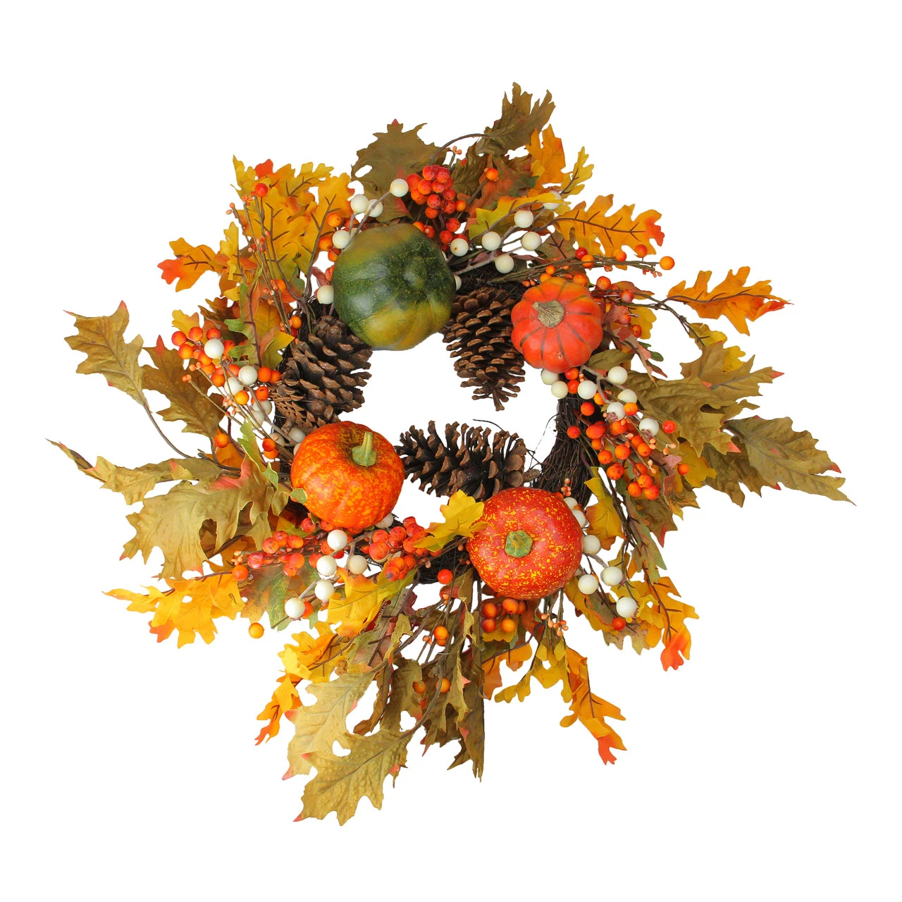 Fallen Leaves With Pine Cones And Pumpkins Artificial Thanksgiving Wreath, Orange 24-Inch 3 Fallen Leaves With Pine Cones And Pumpkins Artificial Thanksgiving Wreath, Orange 24-Inch