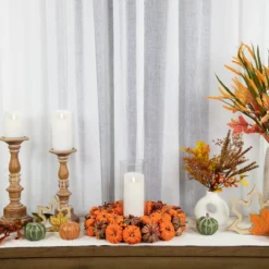 Pumpkin Artificial Fall Harvest Wreath, 15 Inch Unlit 8 Pumpkin Artificial Fall Harvest Wreath, 15 Inch Unlit -Noel Twinkle Shop northlight vm37845 styled 03681.1684450108