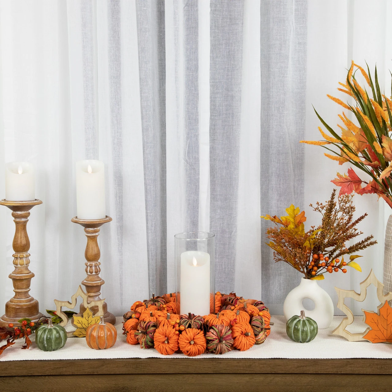 Pumpkin Artificial Fall Harvest Wreath, 15 Inch Unlit 4 Pumpkin Artificial Fall Harvest Wreath, 15 Inch Unlit - Image 2