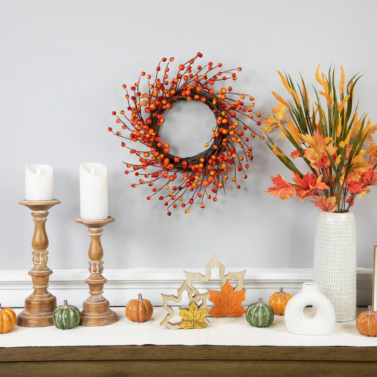 Orange Berries And Twig Artificial Fall Harvest Wreath 14- Inch, Unlit 5 Orange Berries And Twig Artificial Fall Harvest Wreath 14- Inch, Unlit - Image 3