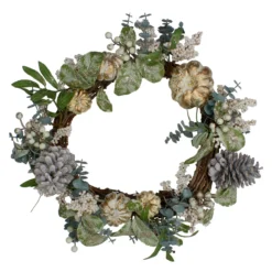 Neutral Colored Pumpkin And Pine Cones Fall Harvest Wreath - 18-Inch, Unlit