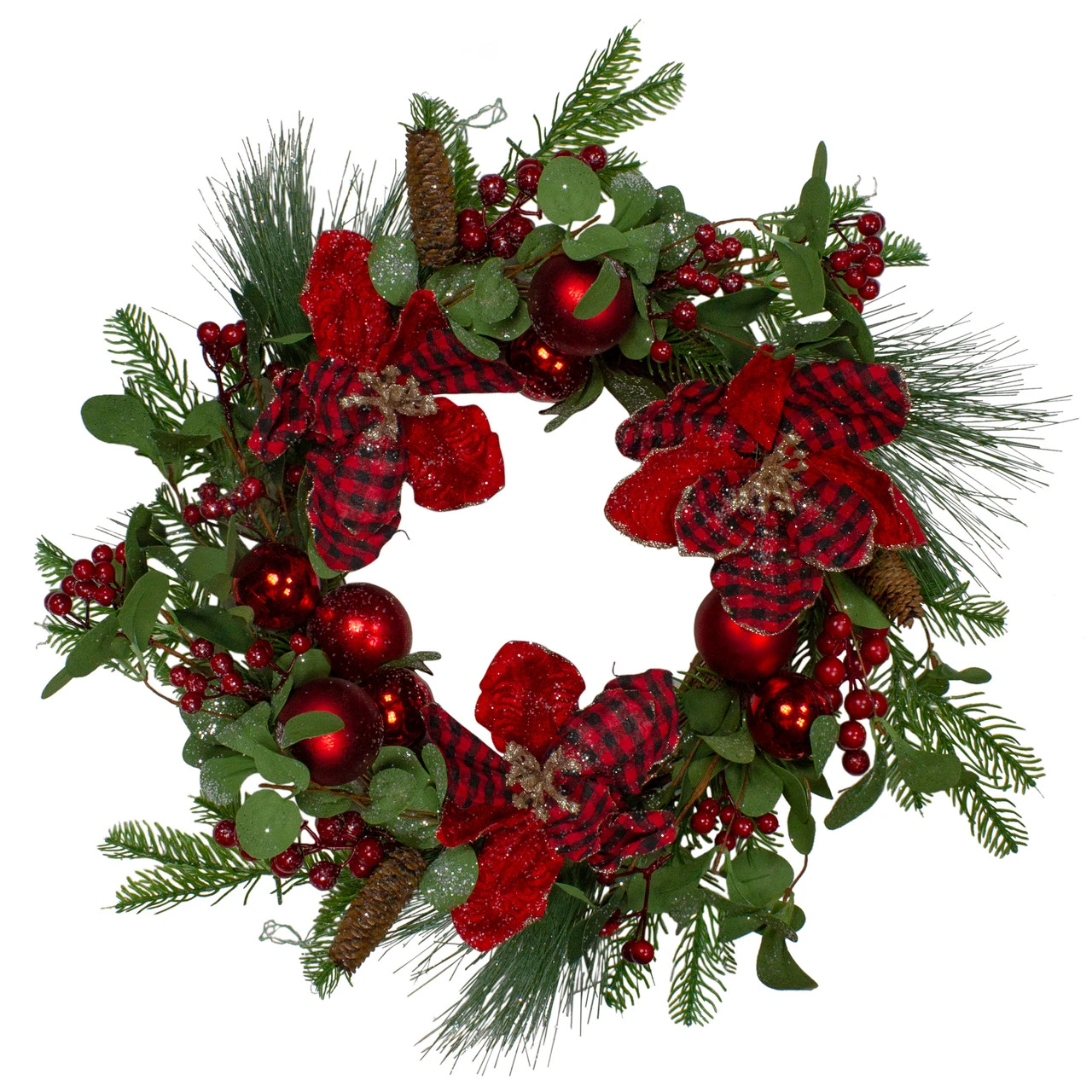 Magnolia And Red Berries Artificial Christmas Wreath - 22-Inch, Unlit 3 Magnolia And Red Berries Artificial Christmas Wreath - 22-Inch, Unlit