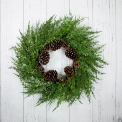 Frosted Cedar And Pine Cone Artificial Christmas Wreath, 26-Inch, Unlit -Noel Twinkle Shop northlight vm89239 on20wood20floor 42420.1685659478