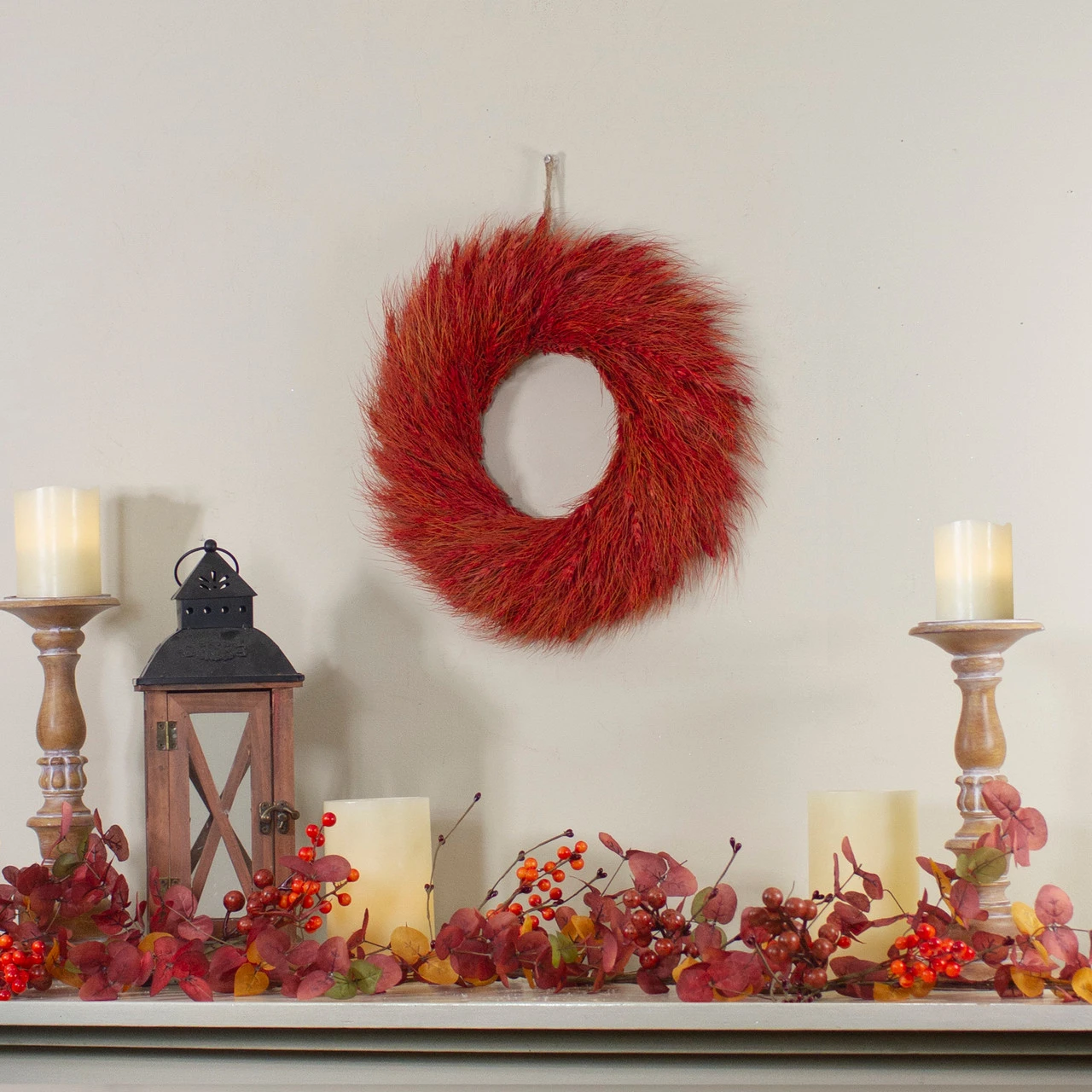 Red And Orange Ears Of Wheat Fall Harvest Wreath - 12-Inch, Unlit 4 Red And Orange Ears Of Wheat Fall Harvest Wreath - 12-Inch, Unlit - Image 2